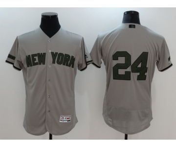 Men's New York Yankees #24 Gary Sanchez Gray With Green Memorial Day Stitched MLB Majestic Flex Base Jersey