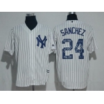 Men's New York Yankees #24 Gary Sanchez White Team Logo Ornamented Stitched MLB Majestic Cool Base Jersey