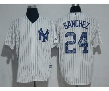 Men's New York Yankees #24 Gary Sanchez White Team Logo Ornamented Stitched MLB Majestic Cool Base Jersey