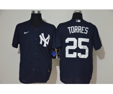 Men's New York Yankees #25 Gleyber Torres Navy Blue With White Number Stitched MLB Cool Base Nike Jersey