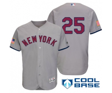 Men's New York Yankees #25 Mark Teixeira Gray Stars & Stripes Fashion Independence Day Stitched MLB Majestic Cool Base Jersey