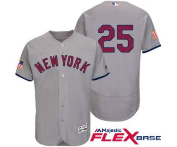 Men's New York Yankees #25 Mark Teixeira Gray Stars & Stripes Fashion Independence Day Stitched MLB Majestic Flex Base Jersey