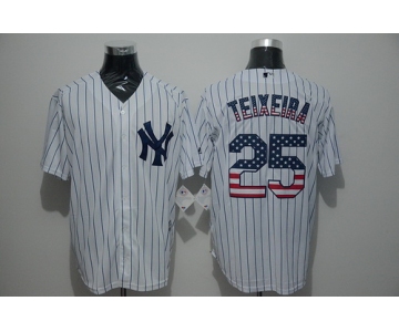 Men's New York Yankees #25 Mark Teixeira White USA Flag Fashion MLB Baseball Jersey