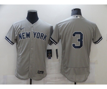 Men's New York Yankees #3 Babe Ruth Grey No Name Stitched MLB Flex Base Nike Jersey