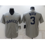 Men's New York Yankees #3 Babe Ruth Grey Throwback Stitched MLB Cool Base Nike Jersey