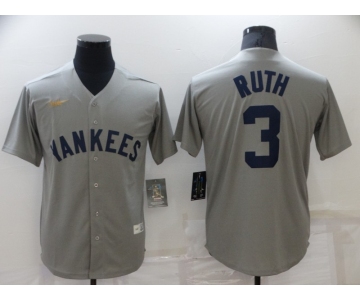 Men's New York Yankees #3 Babe Ruth Grey Throwback Stitched MLB Cool Base Nike Jersey