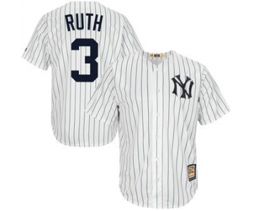 Men's New York Yankees 3 Babe Ruth Majestic White Home Cool Base Cooperstown Collection Player Jersey