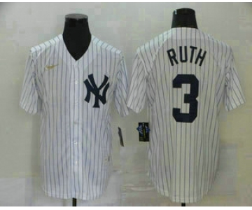 Men's New York Yankees #3 Babe Ruth White Throwback Stitched MLB Cool Base Nike Jersey