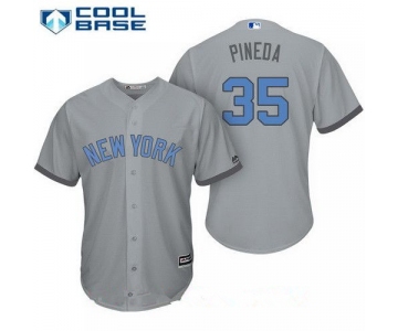 Men's New York Yankees #35 Michael Pineda Gray With Baby Blue Father's Day Stitched MLB Majestic Cool Base Jersey