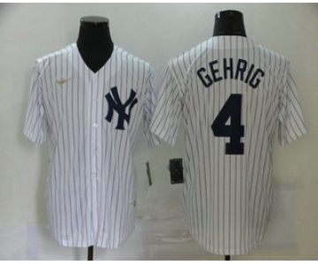 Men's New York Yankees #4 Lou Gehrig White Throwback Stitched MLB Cool Base Nike Jersey