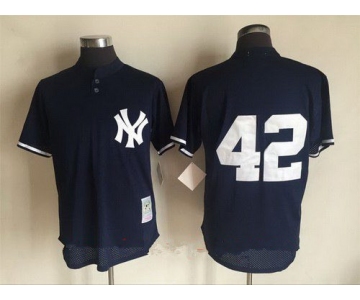 Men's New York Yankees #42 Mariano Rivera Navy Blue Mesh Batting Practice Throwback Jersey By Mitchell & Ness