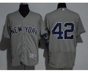 Men's New York Yankees #42 Mariano Rivera No Name Gray Road Stitched MLB Majestic Flex Base Jersey