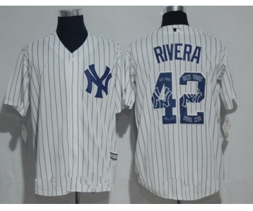 Men's New York Yankees #42 Mariano Rivera Retired White Team Logo Ornamented Stitched MLB Majestic Cool Base Jersey