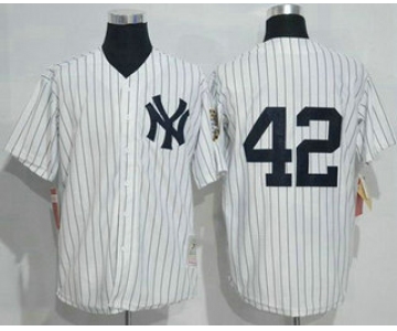 Men's New York Yankees #42 Mariano Rivera White Retired Patch Stitched MLB Cooperstown Collection Jersey by Mitchell & Ness