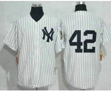 Men's New York Yankees #42 Mariano Rivera White Retirement Patch Throwback Baseball Jersey