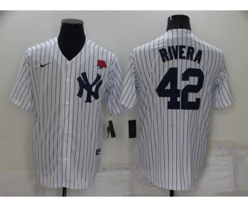 Men's New York Yankees #42 Mariano Rivera White Stitched Rose Nike Cool Base Throwback Jersey