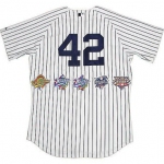 Men's New York Yankees #42 Mariano Rivera White Strip Five Times World Series Champion Stitched MLB Jersey