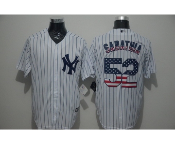 Men's New York Yankees #52 CC Sabathia White USA Flag Fashion MLB Baseball Jersey