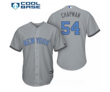 Men's New York Yankees #54 Aroldis Chapman Gray With Baby Blue Father's Day Stitched MLB Majestic Cool Base Jersey