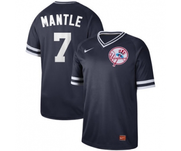 Men's New York Yankees 7 Mickey Mantle Blue Throwback Jersey