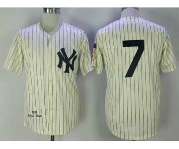 Men's New York Yankees #7 Mickey Mantle Cream Pinstripe 1951 Throwback Cooperstown Collection Stitched MLB Mitchell & Ness Jersey