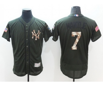 Men's New York Yankees #7 Mickey Mantle Retired Green Salute to Service 2016 Flexbase Majestic Baseball Jersey