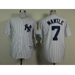 Men's New York Yankees #7 Mickey Mantle White 75TH Patch Jersey