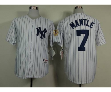 Men's New York Yankees #7 Mickey Mantle White 75TH Patch Jersey