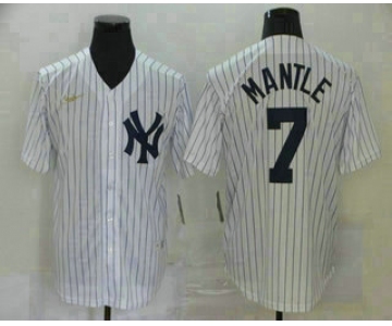 Men's New York Yankees #7 Mickey Mantle White Throwback Stitched MLB Cool Base Nike Jersey