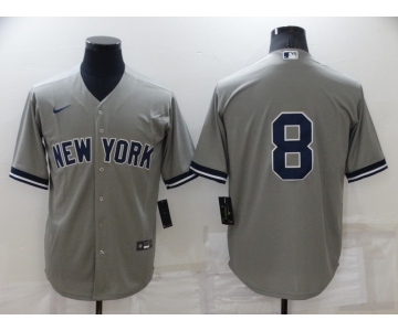 Men's New York Yankees #8 Yogi Berra Grey No Name Stitched MLB Nike Cool Base Throwback Jersey