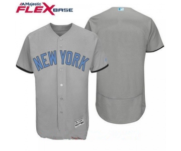 Men's New York Yankees Blank Gray With Baby Blue Father's Day Stitched MLB Majestic Flex Base Jersey