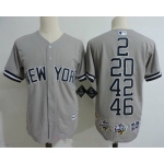 Men's New York Yankees Core Four #2 Derek Jeter #20 Jorge Posada #42 Mariano Rivera #46 Andy Pettite Gray Commemorative Jersey With Five World Series Champ