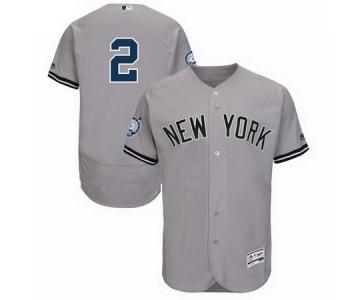 Men's New York Yankees Derek Jeter Majestic Gray Road Retirement Patch Authentic Collection Flex Base Jersey