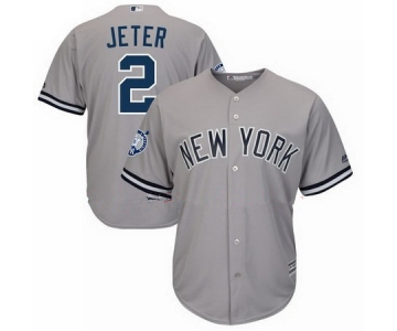 Men's New York Yankees Derek Jeter Majestic Gray Road Retirement Patch Official Cool Base Jersey