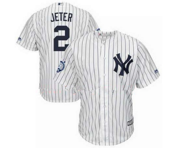 Men's New York Yankees Derek Jeter Majestic White Home Retirement Patch Official Cool Base Jersey