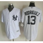 New York Yankees #13 Alex Rodriguez 2015 White With Navy Pinstripe Jersey