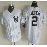 New York Yankees #2 Derek Jeter 2015 White With Navy Pinstripe Jersey