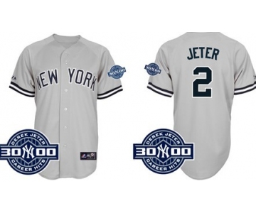 New York Yankees #2 Derek Jeter Gray 3000 Hits Patch Jersey