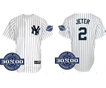 New York Yankees #2 Derek Jeter White 3000 Hits Patch Jersey