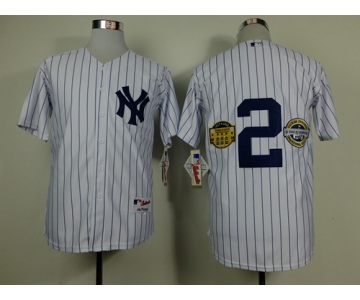 New York Yankees #2 Derek Jeter White Two Patches Jersey