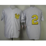 New York Yankees #2 Derek Jeter White With Gold Jersey