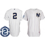 New York Yankees #2 Derek Jeter White With Navy Blue Retirement Patch Jersey