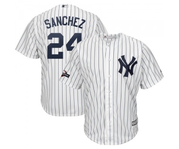 New York Yankees #24 Gary Sanchez Majestic 2019 Postseason Official Cool Base Player White Navy Jersey