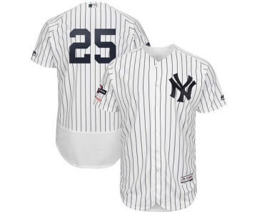 New York Yankees #25 Gleyber Torres Majestic 2019 Postseason Authentic Flex Base Player White Navy Jersey