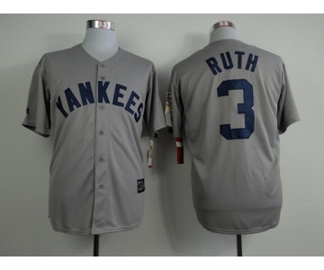 New York Yankees #3 Babe Ruth Gray 75TH Patch Jersey