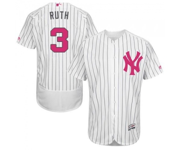 New York Yankees #3 Babe Ruth White Strip Flexbase Authentic Collection 2016 Mother's Day Stitched MLB Jersey