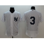 New York Yankees #3 Babe Ruth White Strip Flexbase Authentic Collection Stitched MLB Jersey