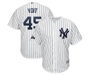 New York Yankees #45 Luke Voit Majestic 2019 Postseason Official Cool Base Player White Navy Jersey