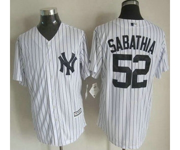 New York Yankees #52 CC Sabathia 2015 White With Navy Pinstripe Jersey