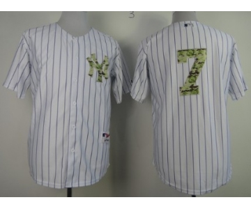 New York Yankees #7 Mickey Mantle White With Camo Jersey